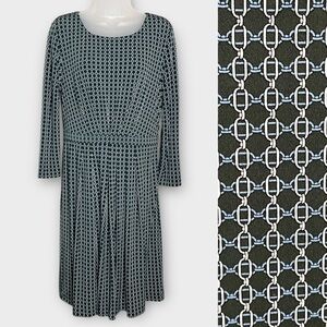BROOKS BROTHERS forest green chain print stretchy jersey dress size medium